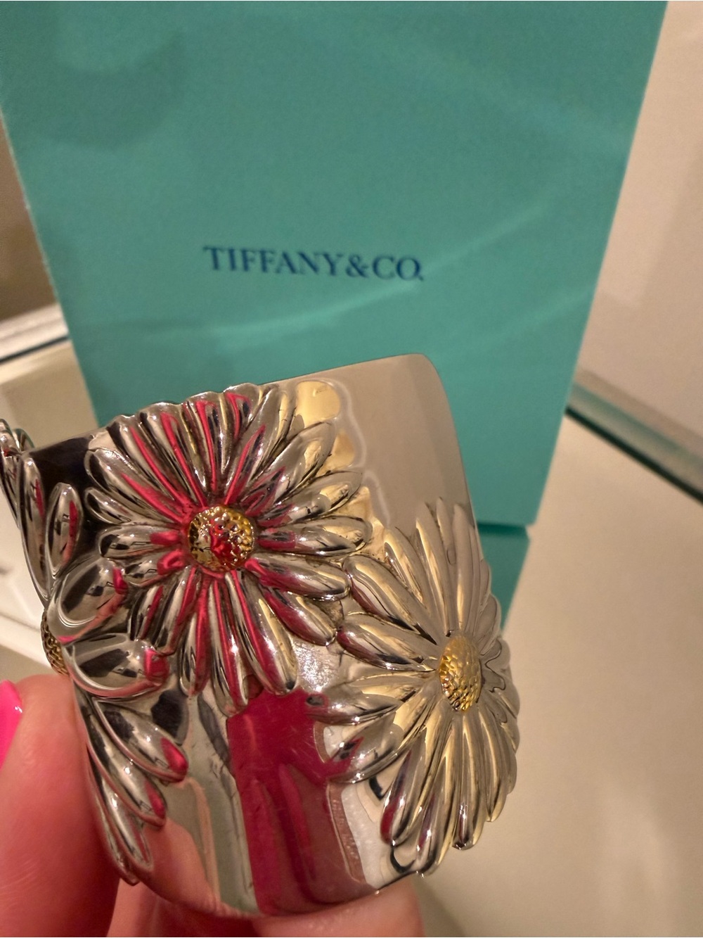 Tiffany & Co. Elsa Peretti Sterling Silver Cuff Bracelet with Gold Daisy Centers